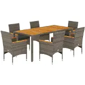 vidaXL 7-tlg. Garten-Essgruppe mit Kissen Grau Poly Rattan Akazie