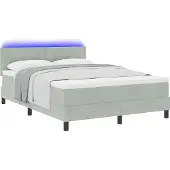 Syfax LED Boxspringbett mit Matratze Hellgrau 140 x 190 cm Samt