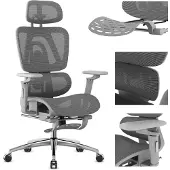 MarkAdler Expert 7.9 | Ergonomisch Schreibtischstuhl Bürostuhl | Verstellbare Rückenlehne Kopfstütze | Fußstütze | Sitztiefe einstellen | Grau