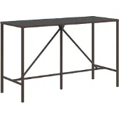 Syfax Bartisch mit Glasplatte Braun 180x70x110 cm Poly Rattan