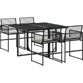vidaXL 5-tlg. Garten-Essgruppe mit Kissen Schwarz Poly Rattan