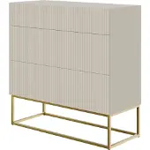 Selsey VELDIO - Kommode mit 3 Schubladen, Graubeige Taupe mit goldenem Metallgestell, 90 cm breit