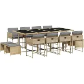 vidaXL 13-tlg. Garten-Essgruppe mit Kissen Beigemischung Poly Rattan