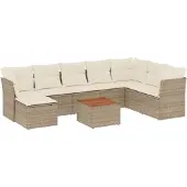 vidaXL 9-tlg. Garten-Sofagarnitur mit Kissen Beige Poly Rattan