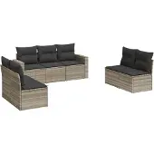 vidaXL 7-tlg. Garten-Sofagarnitur mit Kissen Hellgrau Poly Rattan