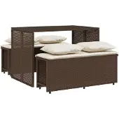 vidaXL 3-tlg. Garten-Essgruppe mit Kissen Braun Poly Rattan