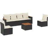 vidaXL 7-tlg. Garten-Sofagarnitur mit Kissen Schwarz Poly Rattan