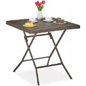 Relaxdays Gartentisch Holz-Optik, quadratisch, HBT: 74x78x78 cm, Balkontisch, Kunststoff, Metall, Outdoortisch, braun
