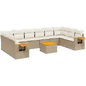 vidaXL 11-tlg. Garten-Sofagarnitur mit Kissen Beige Poly Rattan