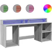 vidaXL LED-Schreibtisch Grau Sonoma 200x55x91 cm Holzwerkstoff
