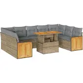 vidaXL 10-tlg. Garten-Sofagarnitur mit Kissen Beige Poly Rattan Akazie