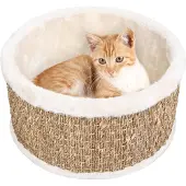 Syfax Robuster runder Katzenkorb aus Seegras, pflegeleicht, 36 cm Durchmesser