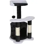 Wiltec Kratzbaum 67 cm hoch in Schwarz/Weiß, Katzenkratzbaum mit Sisal, Katzenbaum mit Plattform, Katzenhöhle und Spielball, Kletterbaum für Katzen