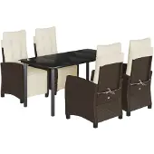 vidaXL 5-tlg. Garten-Essgruppe mit Kissen Braun Poly Rattan