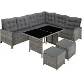 TecTake Rattan Lounge Barletta - Polyrattan Sitzgruppe mit UV-Schutz - Wasserabweisend - Graumeliert