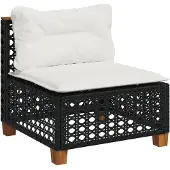 vidaXL Gartensofa ohne Armlehnen mit Kissen Schwarz Poly Rattan
