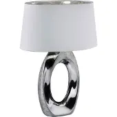 REALITY IMPORT Tischlampe - Silbergrau - Weiß - Keramik - Stoffschirm - H 52 cm