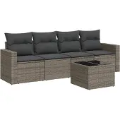 vidaXL 5-tlg. Garten-Sofagarnitur mit Kissen Grau Poly Rattan