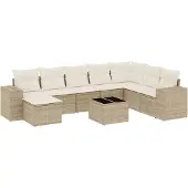 vidaXL 9-tlg. Garten-Sofagarnitur mit Kissen Beige Poly Rattan