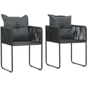 Syfax Gartenstühle 2 Stk. mit Polstern Poly Rattan Schwarz
