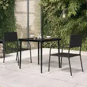 ZMH Garten-Esstisch Schwarz 80x80x74 cm Stahl und Glas