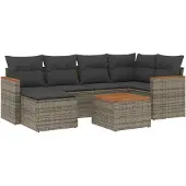 vidaXL 7-tlg. Garten-Sofagarnitur mit Kissen Grau Poly Rattan