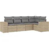 vidaXL 5-tlg. Garten-Sofagarnitur mit Kissen Beige Poly Rattan