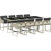 vidaXL 9-tlg. Garten-Essgruppe mit Kissen Hellgrau Poly Rattan