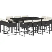 vidaXL 11-tlg. Garten-Essgruppe mit Kissen Schwarz Poly Rattan