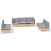 vidaXL 7-tlg. Garten-Lounge-Set mit Grauen Kissen Kiefer Massivholz