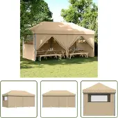 The Living Store Partyzelt Faltbar Pop-Up mit 4 Seitenteilen Beige
