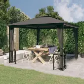 PUEAZU Pavillon mit Seitenwänden & Doppeldach 3x3 m Anthrazit - Pavillons & Partyzelte &1190