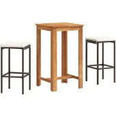 vidaXL 3-tlg. Gartenbar-Set Braun Massivholz Akazie und Poly Rattan