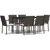 vidaXL 7-tlg. Garten-Essgruppe mit Kissen Poly Rattan und Stahl