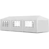 Syfax dkd-home-decor Partyzelt 9 x 3 x 2,55 m Weiß PE-Dach und Seitenwände Stahlrahmen UV- und wasserbeständig