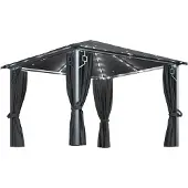 Syfax Pavillon mit Vorhängen & LED-Lichterkette 3x3 m Anthrazit Alu
