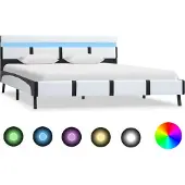 Syfax Bettgestell mit LED Weiß Kunstleder 160×200 cm