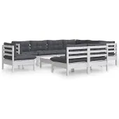 vidaXL 10-tlg. Garten-Lounge-Set mit Kissen Weiß Kiefer Massivholz