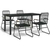 vidaXL 5-tlg. Garten-Essgruppe Schwarz PVC Rattan