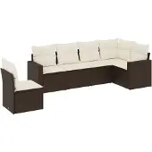 vidaXL 6-tlg. Garten-Sofagarnitur mit Kissen Braun Poly Rattan