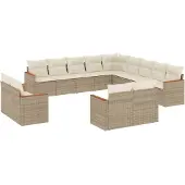 vidaXL 13-tlg. Garten-Sofagarnitur mit Kissen Beige Poly Rattan