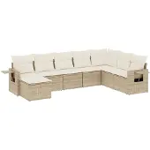 vidaXL 8-tlg. Garten-Sofagarnitur mit Kissen Beige Poly Rattan