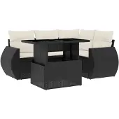vidaXL 5-tlg. Garten-Sofagarnitur mit Kissen Schwarz Poly Rattan