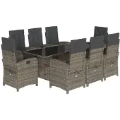 vidaXL 9-tlg. Garten-Essgruppe mit Kissen Grau Poly Rattan