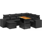 vidaXL 8-tlg. Garten-Sofagarnitur mit Kissen Schwarz Poly Rattan