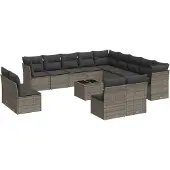 vidaXL 14-tlg. Garten-Sofagarnitur mit Kissen Grau Poly Rattan