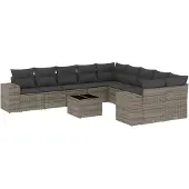 vidaXL 11-tlg. Garten-Sofagarnitur mit Kissen Grau Poly Rattan