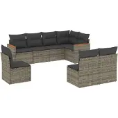 vidaXL 8-tlg. Garten-Sofagarnitur mit Kissen Grau Poly Rattan