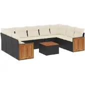 vidaXL 10-tlg. Garten-Sofagarnitur mit Kissen Schwarz Poly Rattan