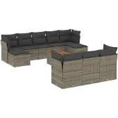 vidaXL 11-tlg. Garten-Sofagarnitur mit Kissen Grau Poly Rattan